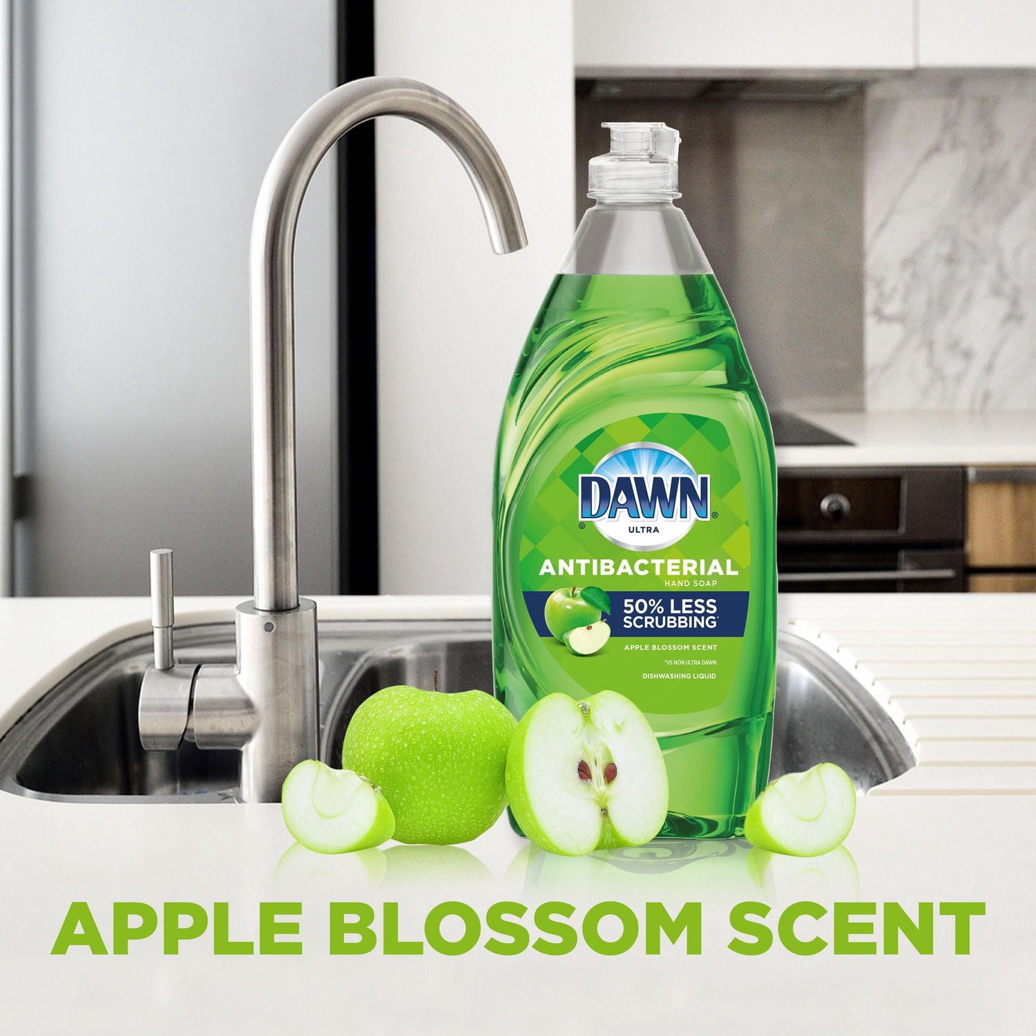 Dawn Ultra Antibactérien Liquide à Vaisselle Savon à Vaisselle, Parfum Fleurs de Pommier 2.64L
