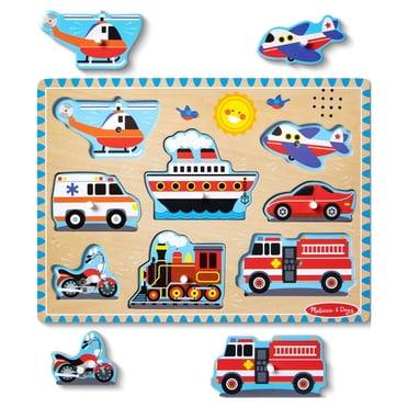 Melissa & Doug Véhicule Puzzle sonore - Puzzle en bois avec effets sonores activés par la lumière (8 pièces)