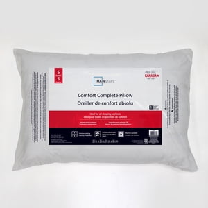 Mainstays Comfort Complete Standard Size Bed Pillow, White, Hypoallergenic Fill, Antimicrobial