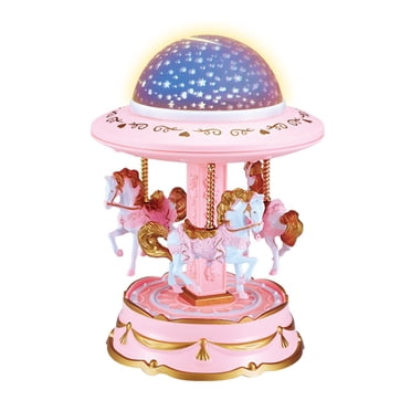 Pink Pink Musical Carousel Box With Starry Night Projection Wind Up Mechanism Decorative Gift For Kids 7.5 Inch