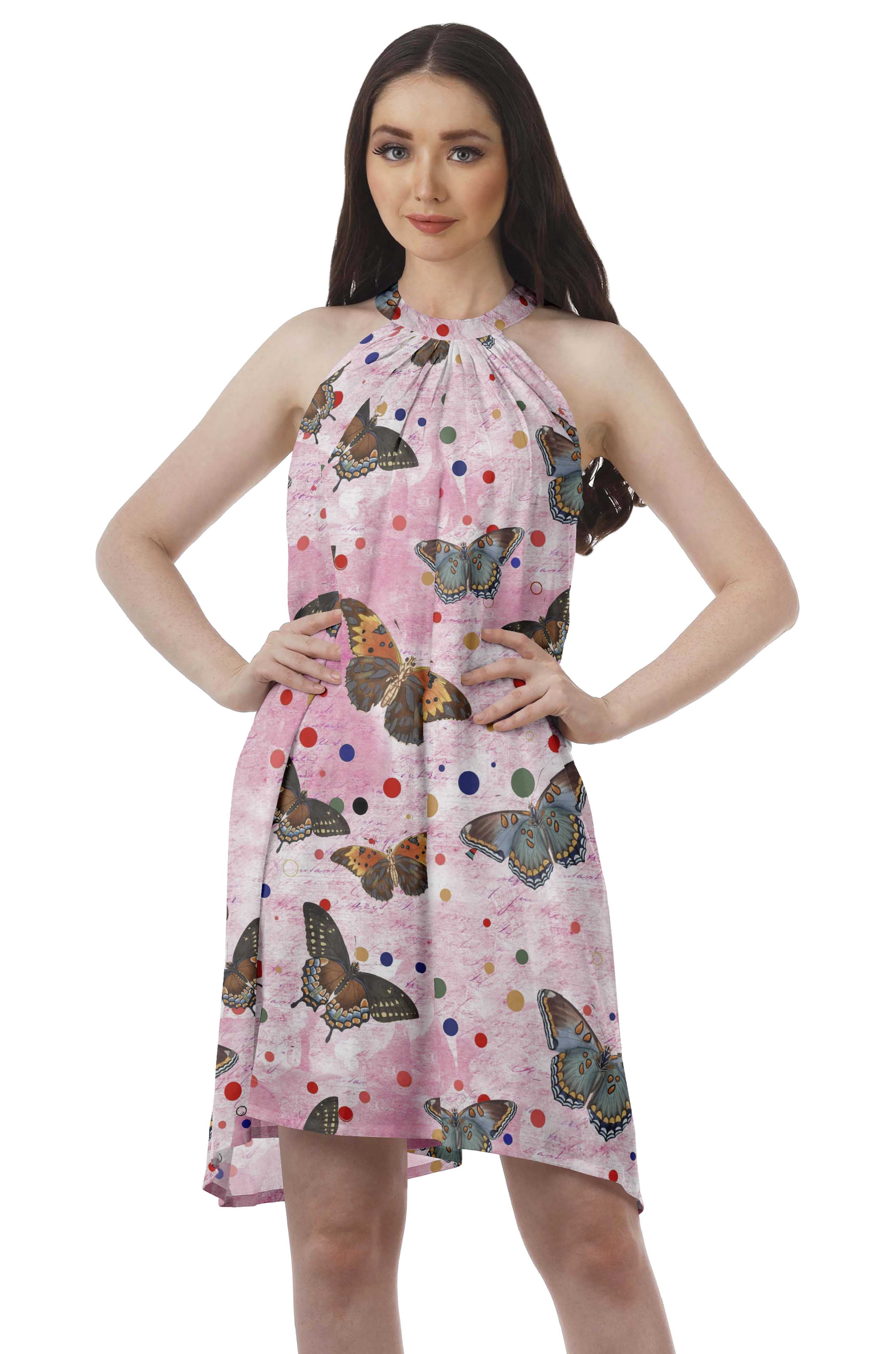 Moomaya Printed Tunic Tank Dress Swing Dress Halter Neck Mini Summer Dress
