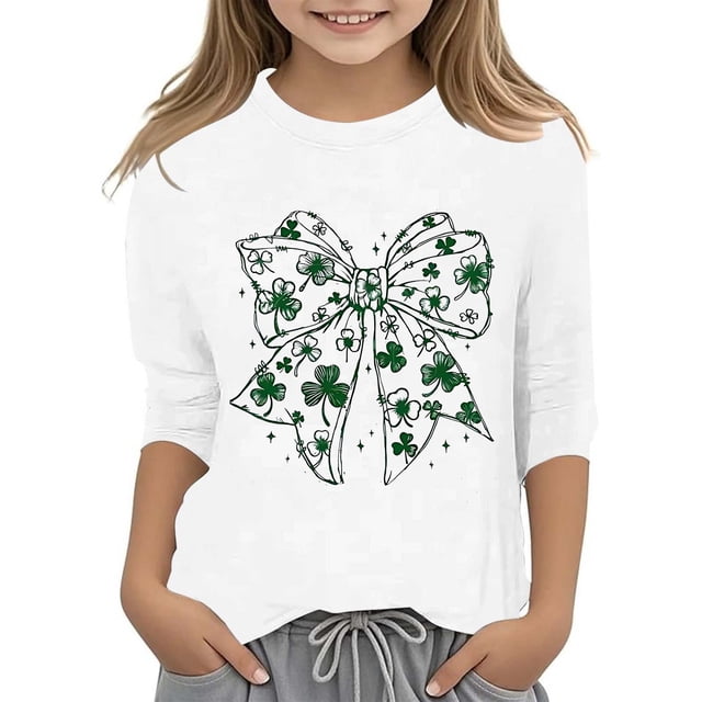 Chandails pour Filles Taille 14 avec Soutien-Gorge Intégré T-Shirt Graphique de la Saint-Patrick à la Mode Polyvalent Col Rond Manches 3/4 Décontracté