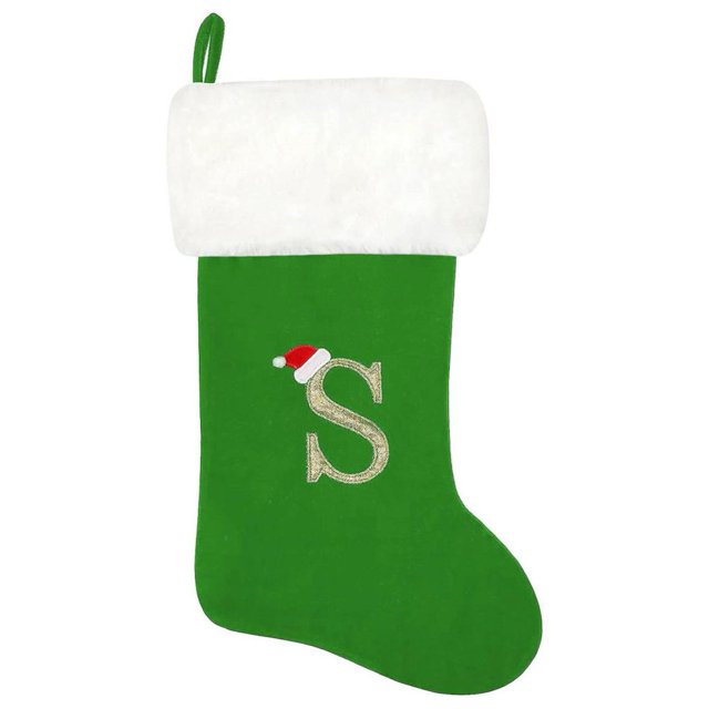 SUTENGDA 20 Inches Monogram Christmas Stockings Red Velvet with White Super Soft Plush Cuff Embroidered Xmas Stockings Classic Personalized Stocking Decorations for Family Holiday Season
