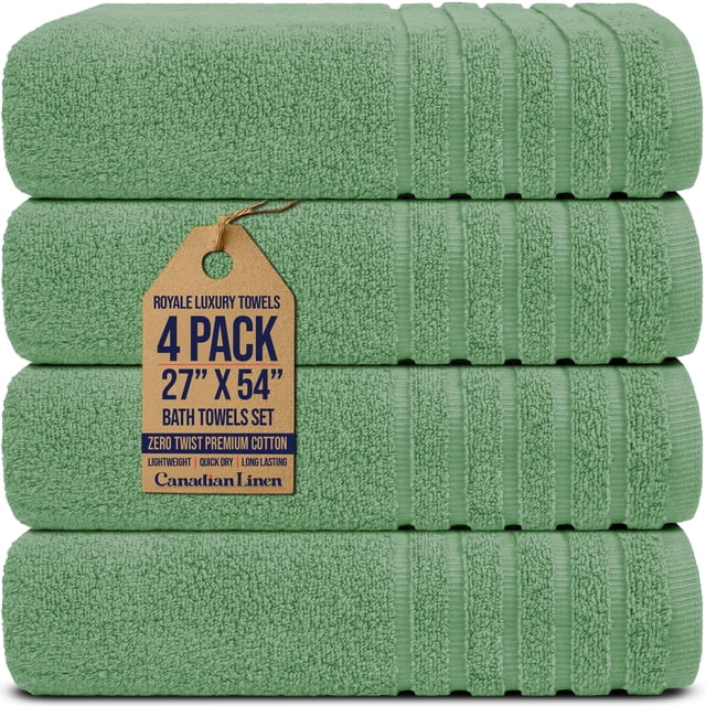 Canadian Linen Royale Bath Towels Set, 27"x54", 4 Pack, Soft Absorbent Cotton Lightweight Quick Dry Oversized Bathroom Towel for Home Spa Salon, Green