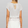 thumbnail image 3 of Favori Client, Blouse Décontractée à Franges Manches Courtes Col Rond Ample pour Femmes, Tunique Découpée pour l'Été, Agrafe/acrylique, Beige,Sopatenor, 3 of 7
