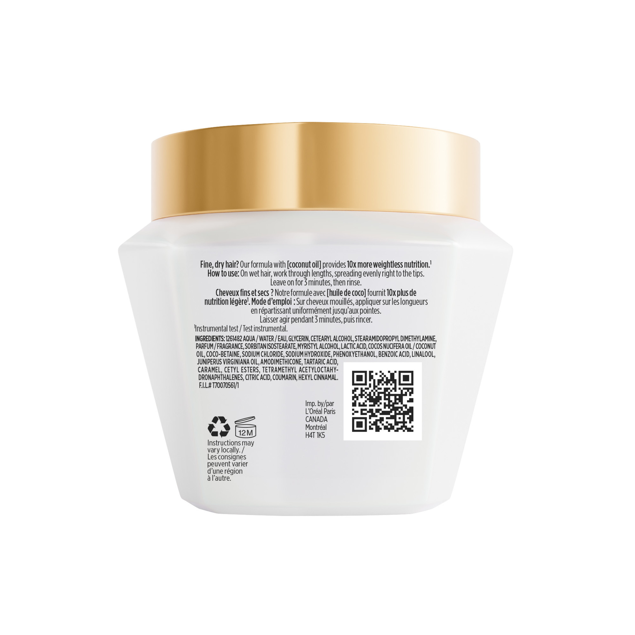 L'Oréal Paris Hair Expertise Extraordinary Oil, masque capillaire léger à l’huile de coco, 300 ml