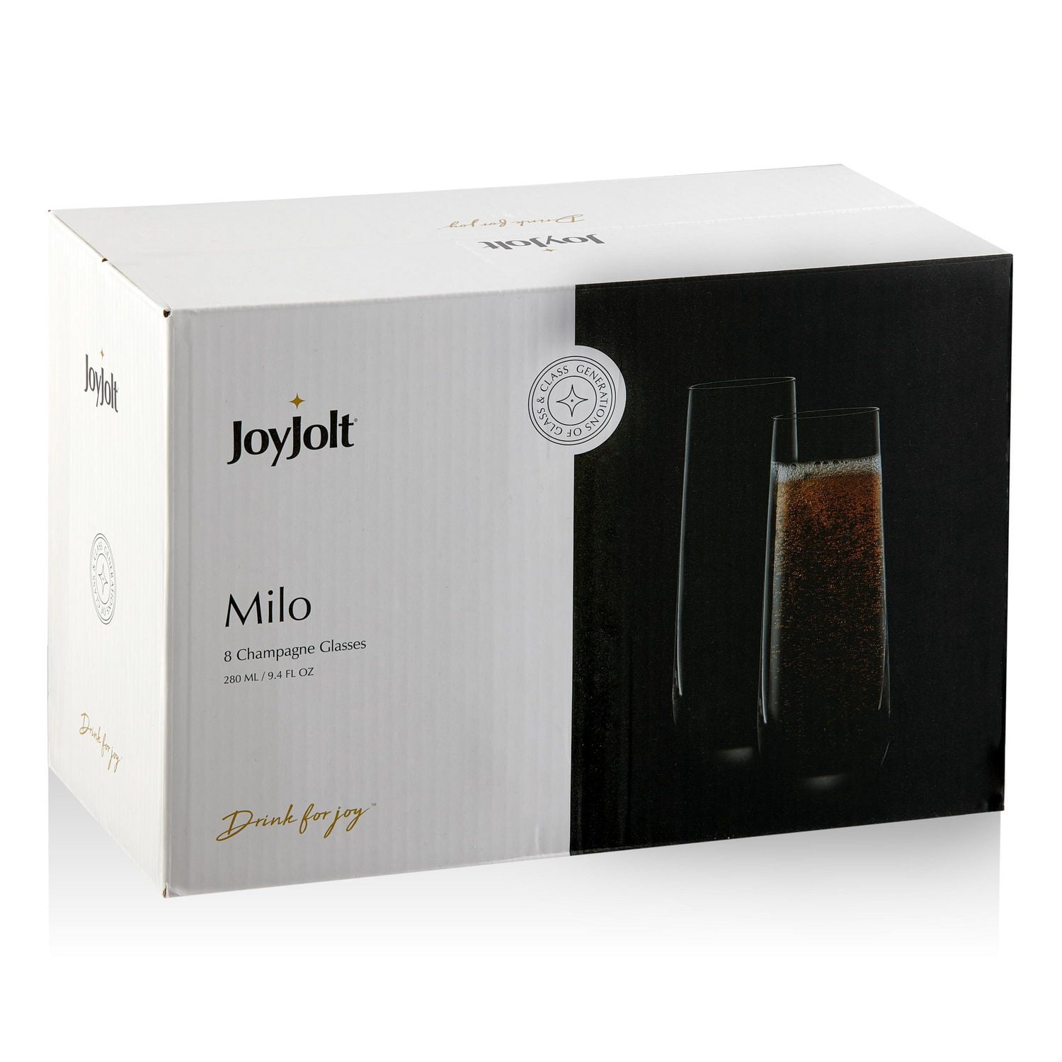 Milo Crystal Stemless Champagne Flute Glasses - 9.4 oz - Set of 8