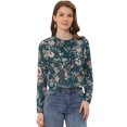 thumbnail image 1 of INSPIRE CHIC Women's Long Sleeve Ruffle Collar Button Down Floral Shirt Green S, 1 of 5