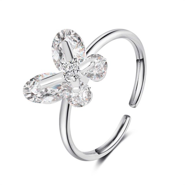 RKSTN Rings for Women Temperament Super Flash Crystal Ring Opening Ring Wedding Band for Women. This adjustable silver-plated alloy ring features a delicate butterfly design with sparkling crystal accents, ideal for weddings, anniversaries, or special occasions. Hypoallergenic and nickel-free, it offers a graceful and elegant look, making it a perfect gift for loved ones.