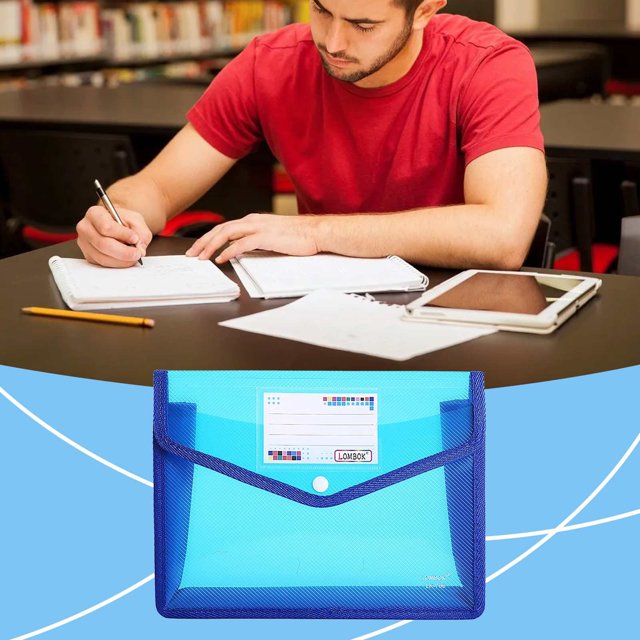 Ecohintz Plastic Folders A5 Expanding File Folder - Snap-Closure Document Organizer with Pockets | Transparent School/Office Pouch, Plastic Folders with Snap Closure, Blue