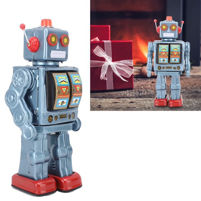 Robot Électrique en Métal, Robot Éducatif Motorisé Rétro Robot en Métal Rotatif Robot Électrique Marche et Figurines Rotatives Modèle pour Collection Adulte Cadeau Enfants