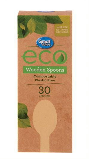 Great Value Eco Compostable Wooden Spoons, 30 Spoons