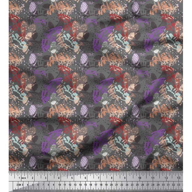 Soimoi Purple Velvet Fabric Insect & Texture Print Fabric by Yard 58 Inch Wide
