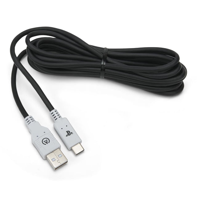 PowerA Câble USB-C pour PS5 avec un Câble Noir de 10 Pieds et des Connecteurs USB-A vers USB-C Gris, l'Extrémité USB-C Marquée du logo PlayStation, sous Licence Officielle pour Charger des Manettes DualSense pendant le Jeu Ou en Veille.