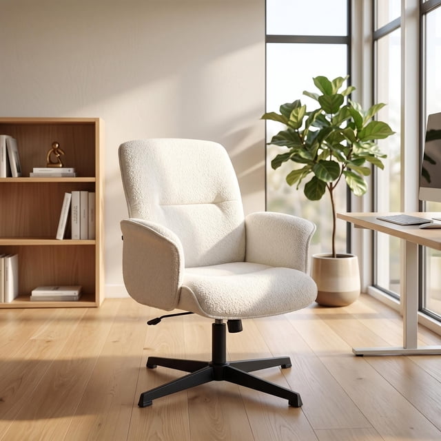 Homy Casa 1-Piece 24'' Swivel Accent Chair, Beige Upholstered Adjustable Armchair for Bedroom, Office, Reading Room