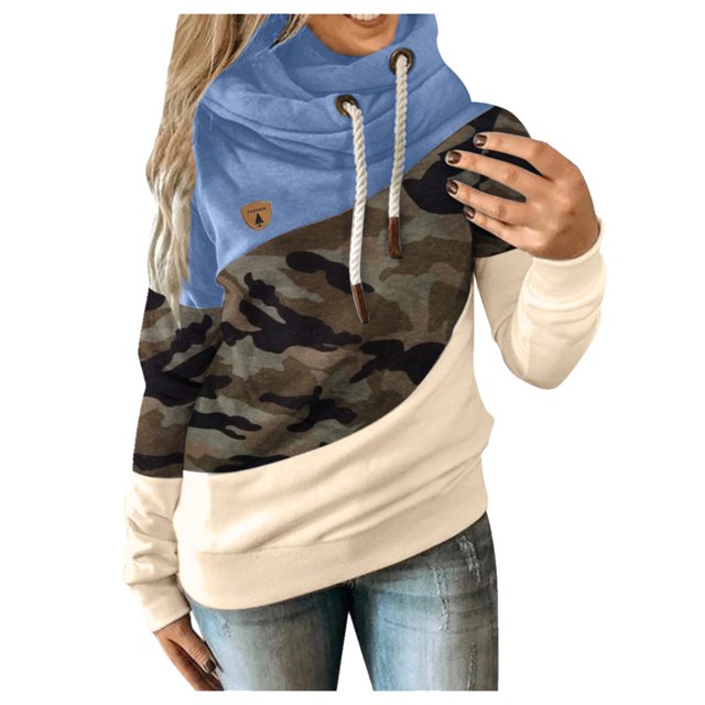 pxiakgy Sweat à Capuche long Manches Décontracté Contraste camouflage pour Femmes Bleu 3TG