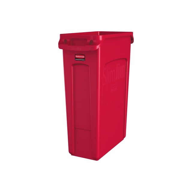 Rubbermaid Commercial Products Slim Jim Plastic Rectangular Trash/Garbage Can with Venting Channels, 23 Gallon, Red (1956189)