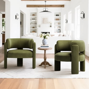 MALOL Velvet Accent Chair Set of 2, Modern Soft Accent Chairs, Comfy Side Arm Chairs for Living Room, Green