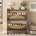 thumbnail image 2 of Conate Rattan Shoe Storage Cabinet with 2 Flip Drawers, Freestanding Narrow Shoe Rack Cabinet with Metal Legs for Entryway, 2 of 9