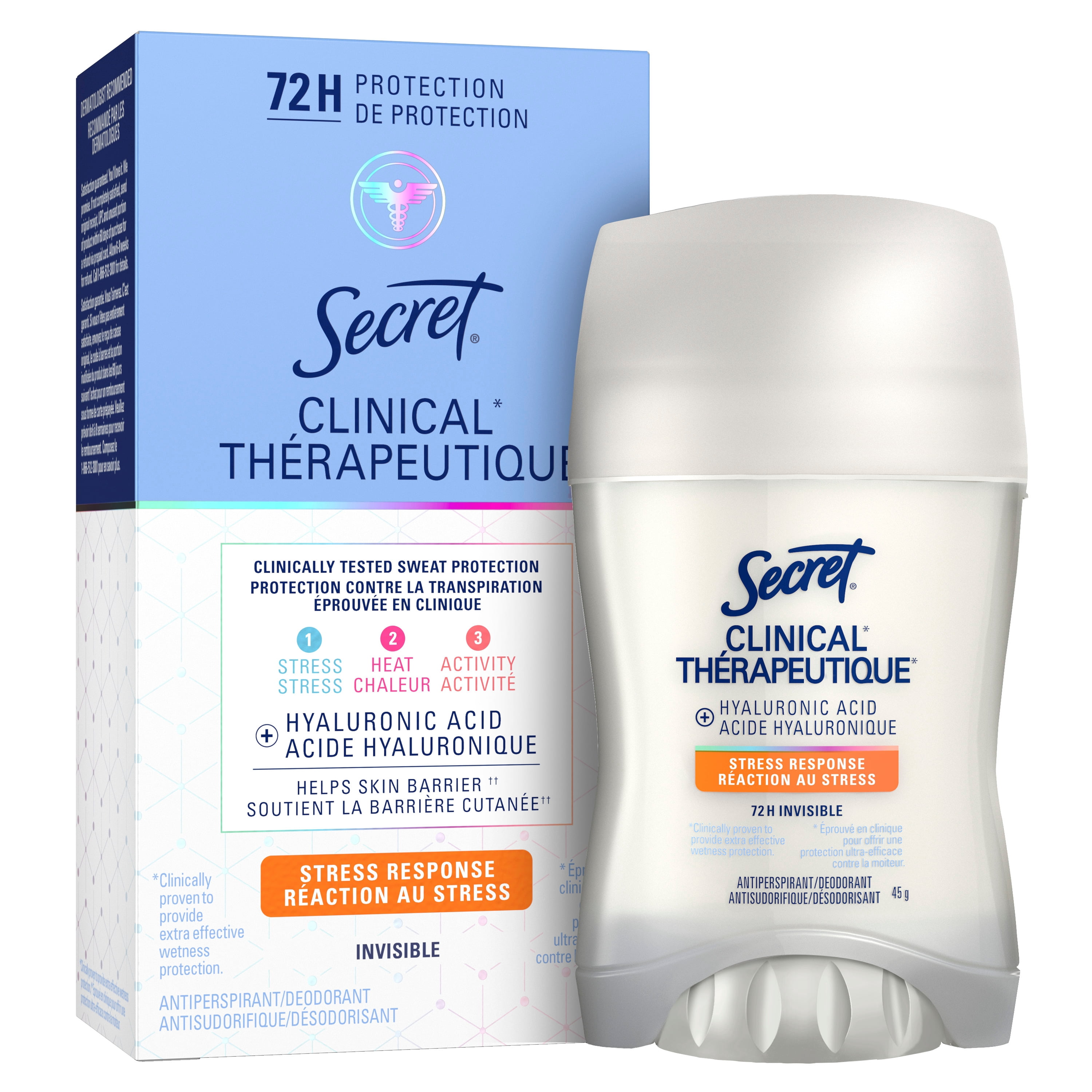 Antisudorifique et Désodorisant Invisible enBâton Secret Thérapeutique Pour Femmes, Réaction Au Stress, 45 g