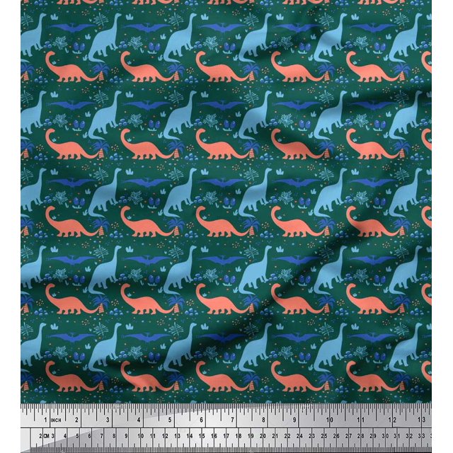 Soimoi Cotton Duck Fabric Tree & Dinosaur Animal Printed Fabric 1 Yard 56 Inch Wide