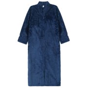 Mens Ziped Robes, Fleece Robes for Men, Plush Long Warm Loungewear Mens Bathrobes Womens Pajama Dress S-33 Navy L