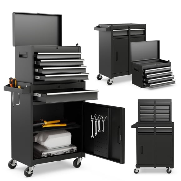 Costway 2 in 1 Tool Chest & Cabinet with Sliding Drawers Rolling Garage Organizer Black