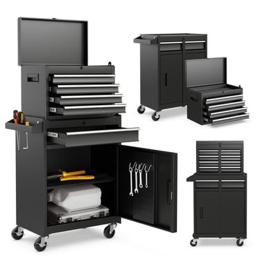 Costway 2 in 1 Tool Chest & Cabinet with Sliding Drawers Rolling Garage Organizer Black