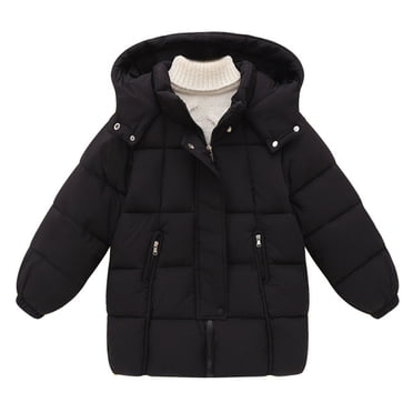 hoksml Girls Mid-length Puffer Jacket Solid Color Hooded Winter Warm Coat Zipper Pockets with Zipper and Snap Buttons