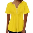 thumbnail image 1 of AherBiu Womens Tops Summer Button Round Neck Solid Color Ruched Dressy Casual Loose Tunics Tshirts, 1 of 3