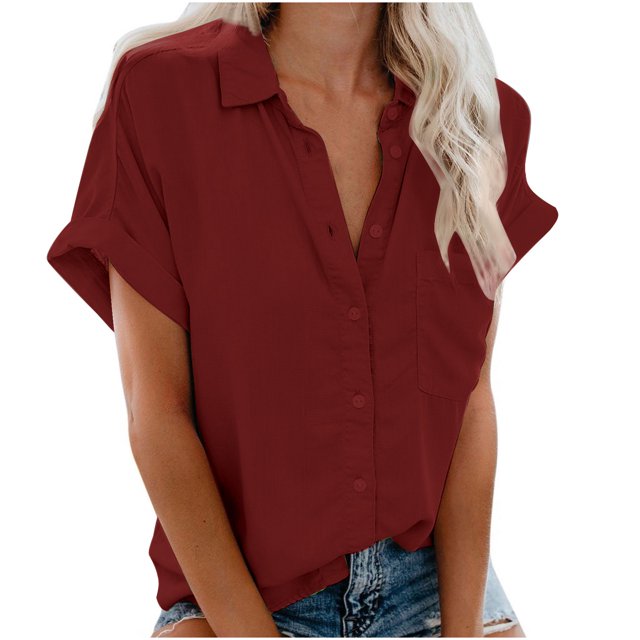 Birdeem Fashion Woman Causal Button Solid Blouse Short Sleeve T-Shirt Summer Tops