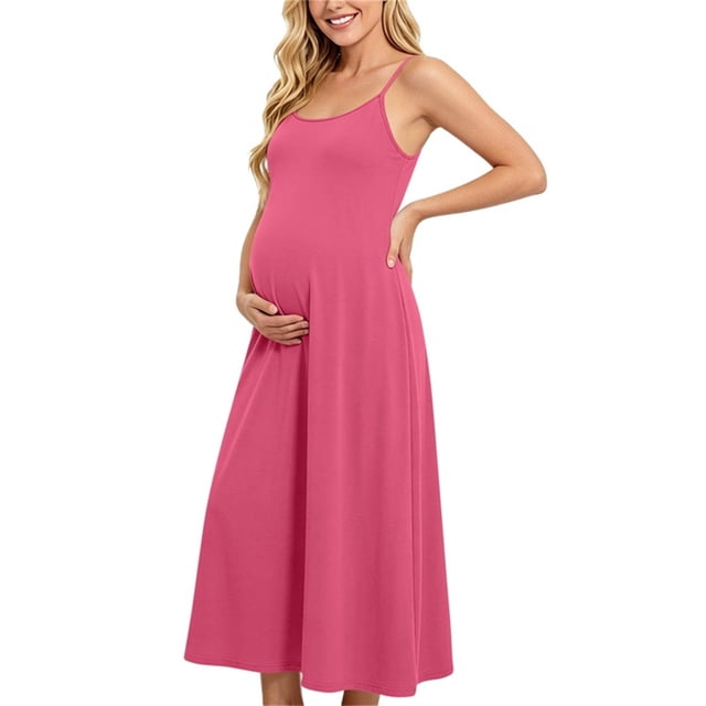 CHUMUD Robe d'Été de Maternité pour Femmes avec Bretelles Spaghetti, Encolure Ronde et Taille Empire, Tissu Extensible pour Augmenter le Ventre, Idéale pour les Tenues Décontractées, Séances Photo de Maternité, Sorties Quotidiennes