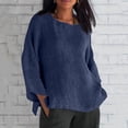 thumbnail image 2 of Tnhcen Chemise Décontractée pour Femme en Mélange Coton-Lin d'Automne à Col Rond, Manches 3/4 - Grande Taille, Hauts d'Automne Confortables P-5TG, 2 of 6