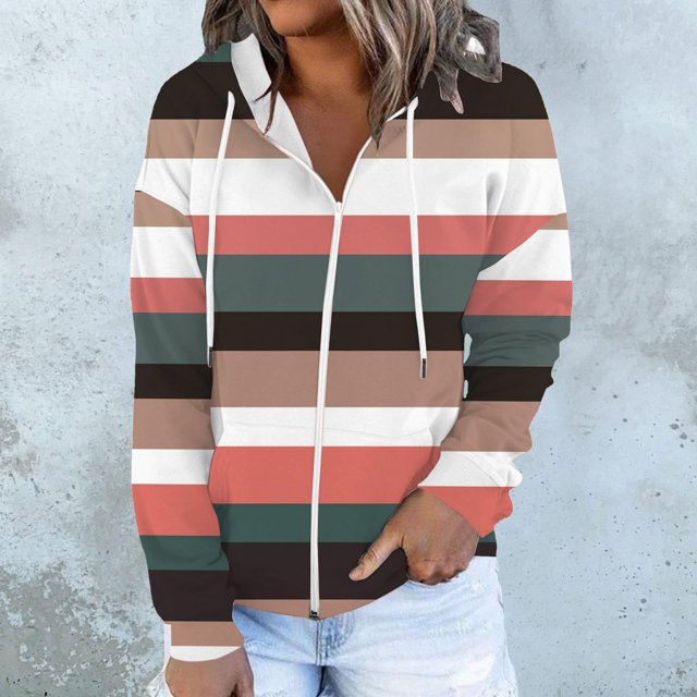 Chandails à Capuche Zippés pour Femmes Rabais de 50 % en Liquidation Blouse Imprimée Mode Hauts à Manches Longues Chandail Poches à Capuche