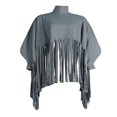 thumbnail image 2 of Womens Turtleneck Fringe Tops Solid Color Batwing Sleeve Plus Size Poncho Oversized Tassel Sweatshirt, 2 of 5