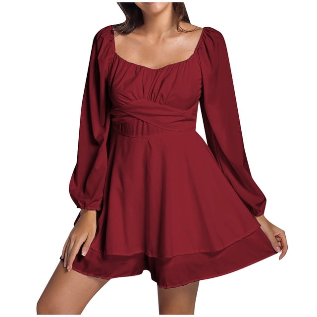 Combinaison une Pièce Unie pour Femmes, Long Justaucorps, Manches pour Femmes, Volants Superposés, Lien, Combinaison de Studio, Mini Courte, Barboteuse, Combinaison