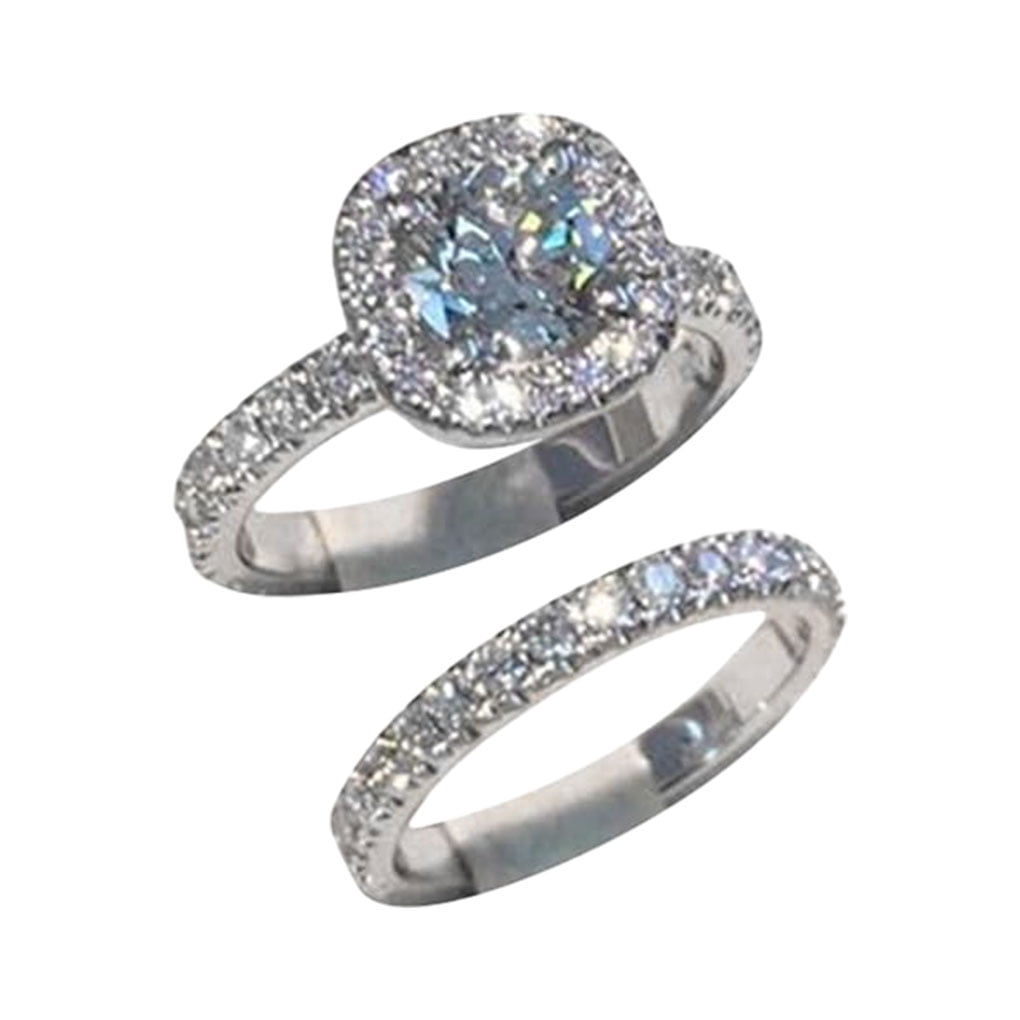 VONKY Double Stackable Fashion Bridal Ring Sets Premium Wedding Engagement Ring Silver 11