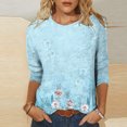 thumbnail image 2 of IROINID Économies Polyester T-shirt à Manches Longues pour Femmes, T-shirt Ample Imprimé de Loisirs, Blouse à Col Rond, Hauts, Bleu Pâle, 2 of 5