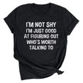 thumbnail image 2 of RXIRUCGD Chemises pour Femmes Mode Été Décontracté Col Rond Imprimé Lettre Manches Courtes T-Shirt Noir Tops pour Femmes, 2 of 7