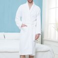 thumbnail image 2 of Penkiiy Robe en Molleton Peignoir Homme Uni Décontracté Garder au Chaud Poche Robe de Nuit Peignoir L Blanc, 2 of 7
