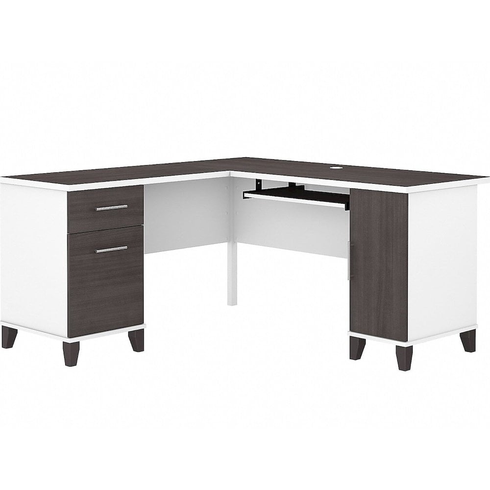 Bush Furniture Somerset 60W L Shaped Desk with Storage, Storm Gray/White