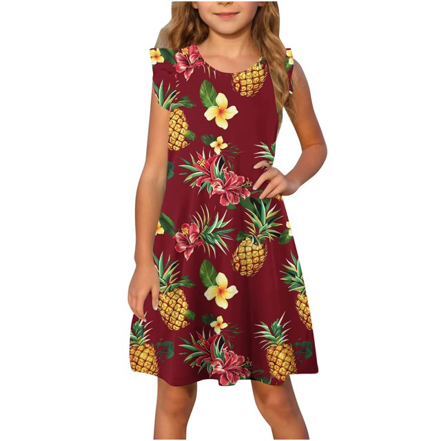 RXIRUCGD 2025 Vêtements d'Été pour Enfants Robe d'Été à Manches à Volants pour Filles 4-14T