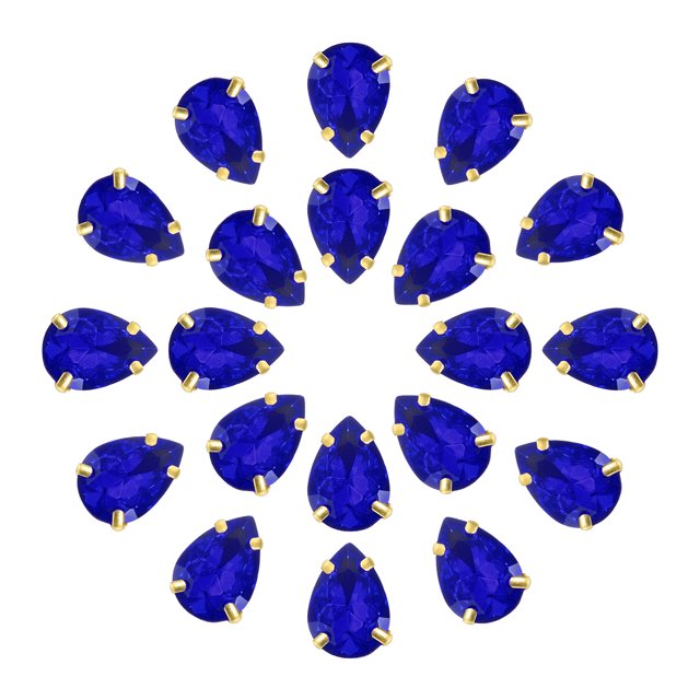 Unique Bargains 20Pack Teardrop Sew on Rhinestone - 10x7mm Glass Teardrop Crystal Rhinestones in Gold Prong Setting (Sapphire Blue)
