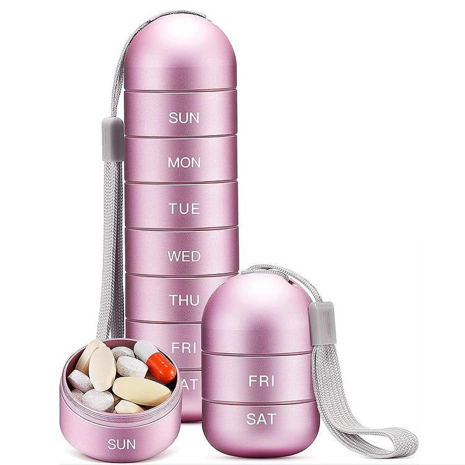 Metal Moisture Proof Weekly Pill Organizer Travel Hiking 7 Day Pill Box Case Waterproof and Large Compartment to Hold Pills