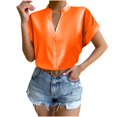 thumbnail image 1 of Hauts pour Femmes de Couleur Unie à Boutons T-Shirts Blouse à Col en V, 1 of 8