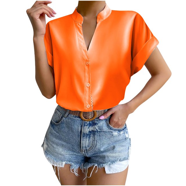 Hauts pour Femmes de Couleur Unie à Boutons T-Shirts Blouse à Col en V