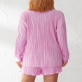 thumbnail image 3 of Women Casual 2 Pcs Clothes Set Solid Color Ruched Long Sleeve Button Down Shirts with Shorts Suit, 3 of 7