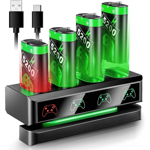 Bloc-pile Rechargeable pour Manette Xbox One, 5200 MWh, Lot de 4, Station de Recharge Compatible avec Xbox Series X/S