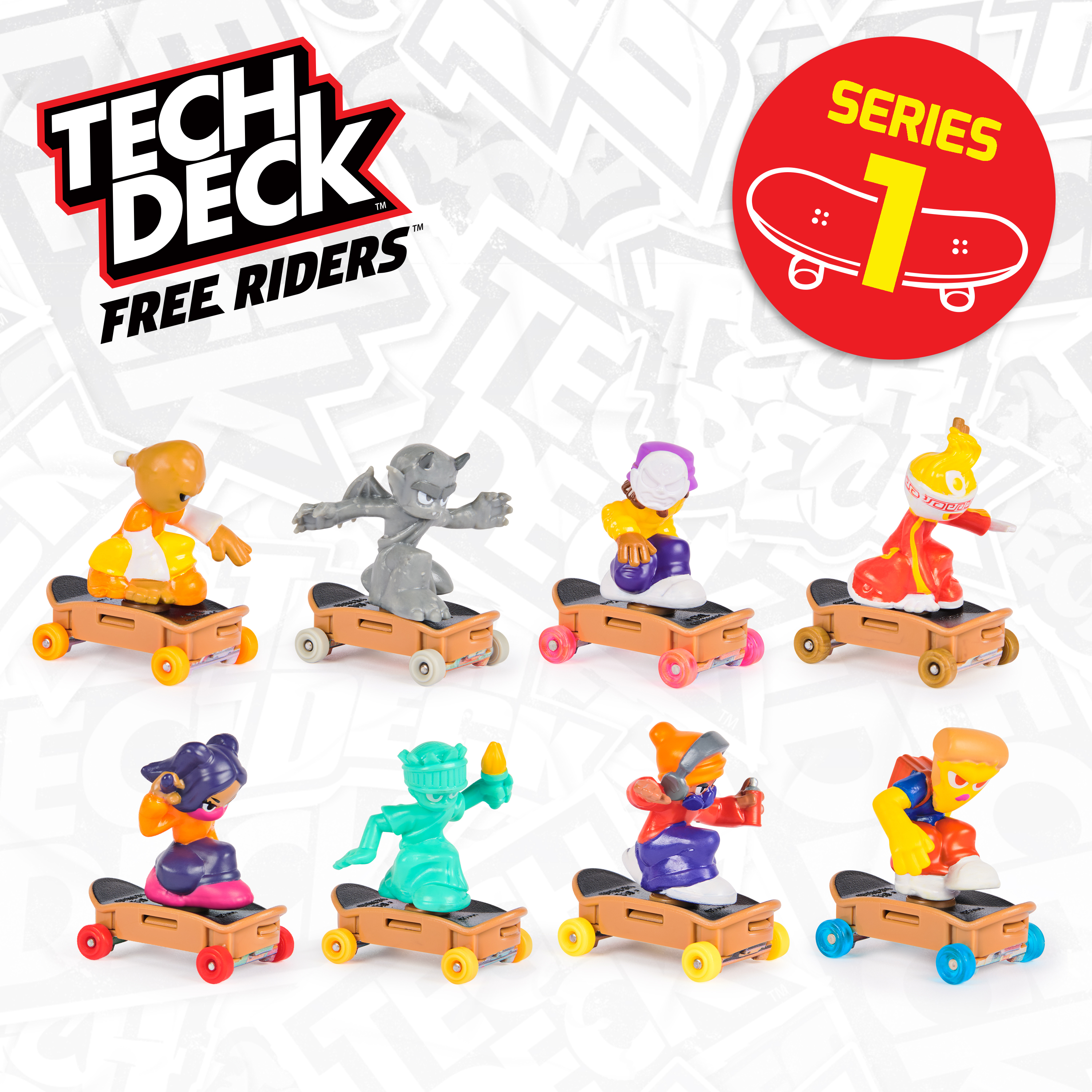 Tech Deck, Free Riders, Pack de 1 jouet surprise, fingerboard et jouet à manipuler mystère, jouets et coffrets de skateboard pour enfants, figurines à collectionner, à partir de 6 ans