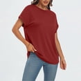 thumbnail image 4 of Binmer T-Shirt à Manches Courtes Décontracté pour Femme, Couleur Unie, Col Rond, 4 of 9